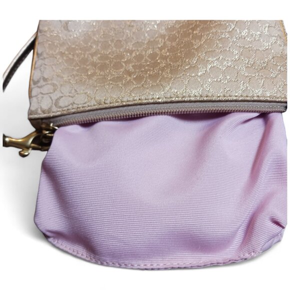 Coach Gold Metallic Leather Jacquard Gold Thread Monogram C Wristlet Clutch - Picture 7 of 8